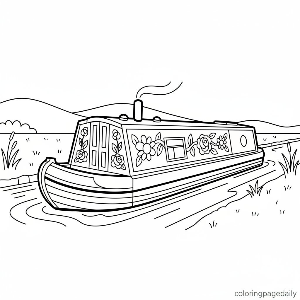Classic Canal Narrowboat Cruising Printable Coloring Page Classic Canal Narrowboat Cruising Printable Coloring Page